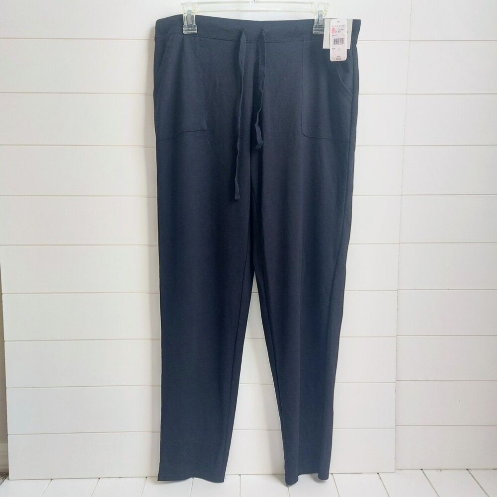 Natori French Terry Knit Pants Women's Large Black Lounge Athleisure NEW